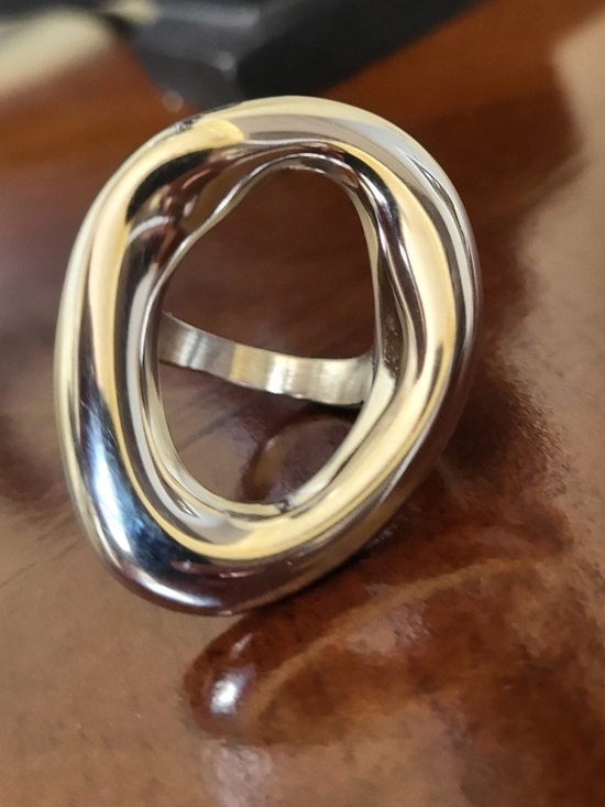 Jewelry - Polished Silver-Tone Modern Open Circle Ring - Brand Unspecified
